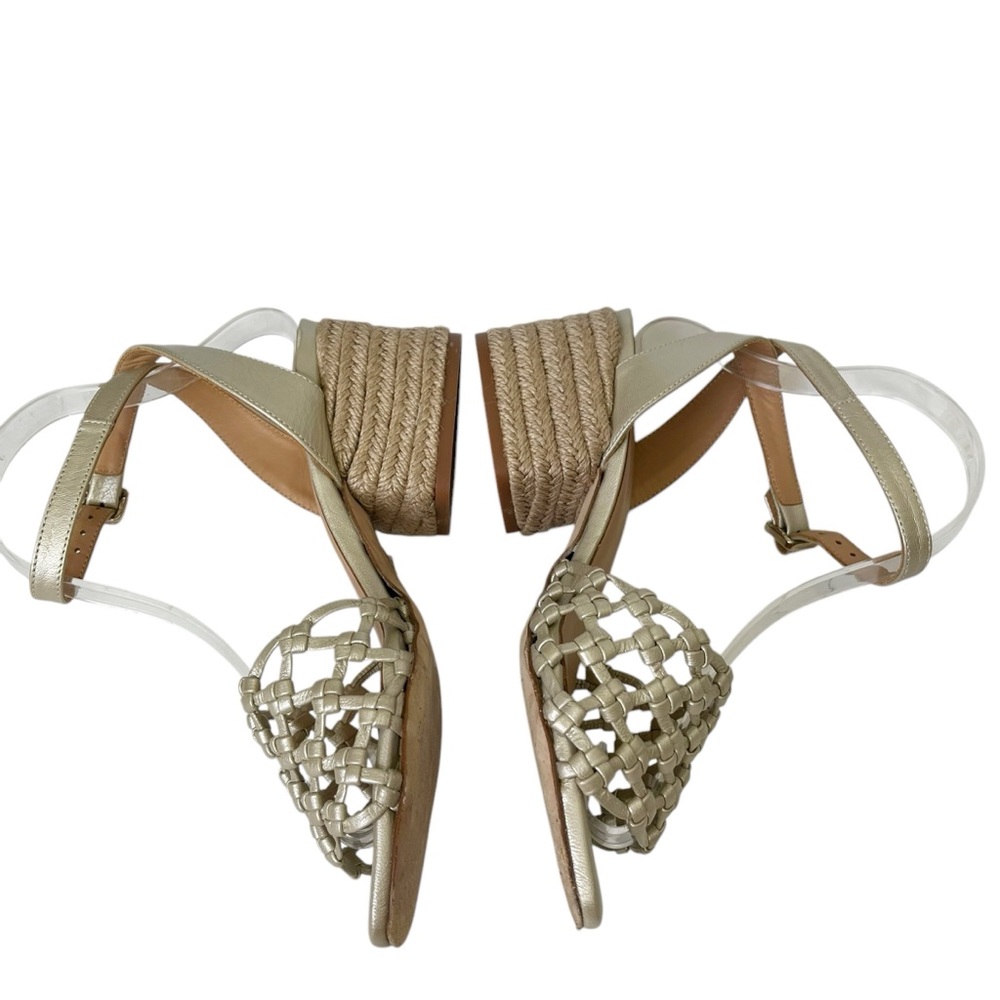 Paloma Barcelo Espadrille Sandals Gold Raffia Heel Women’s Size 37 Woven Leather - Picture 5 of 14